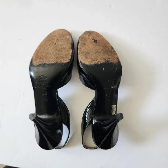 Thierry Mugler Vintage Black Patent Peep Toe Marilyn Monroe Style 6.5 - Picture 5 of 11